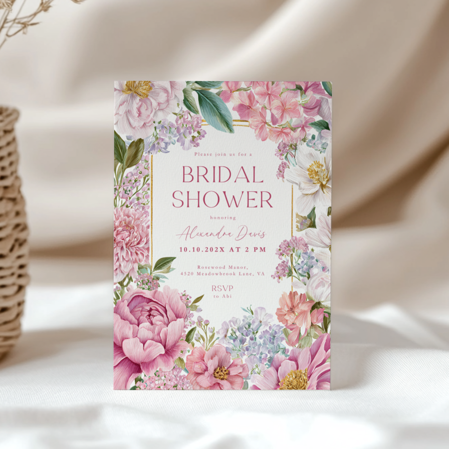 Elegant Pink Floral Bridal Shower Invitation L88