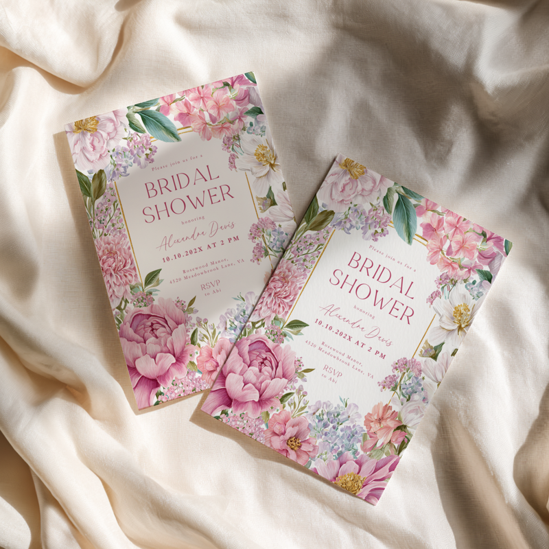 Elegant Pink Floral Bridal Shower Invitation L88