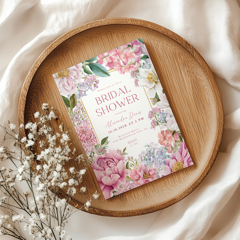 Elegant Pink Floral Bridal Shower Invitation L88