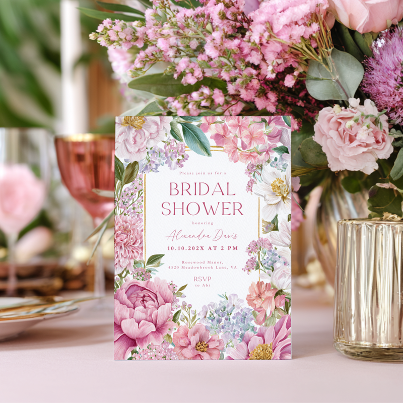 Elegant Pink Floral Bridal Shower Invitation L88