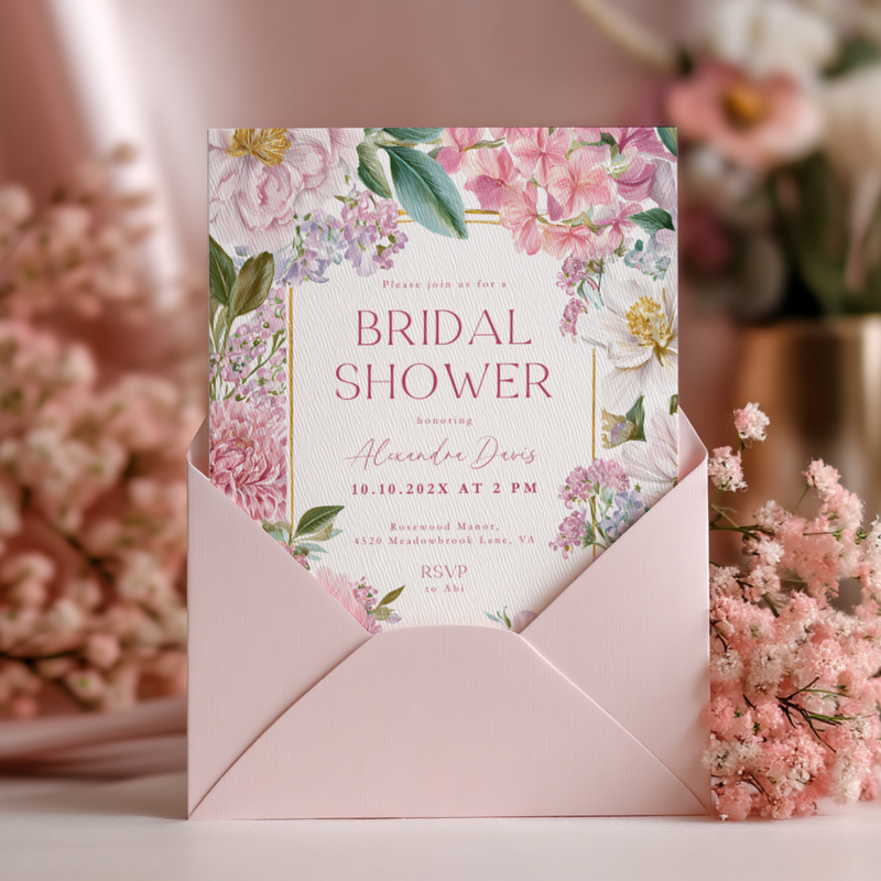 Elegant Pink Floral Bridal Shower Invitation L88