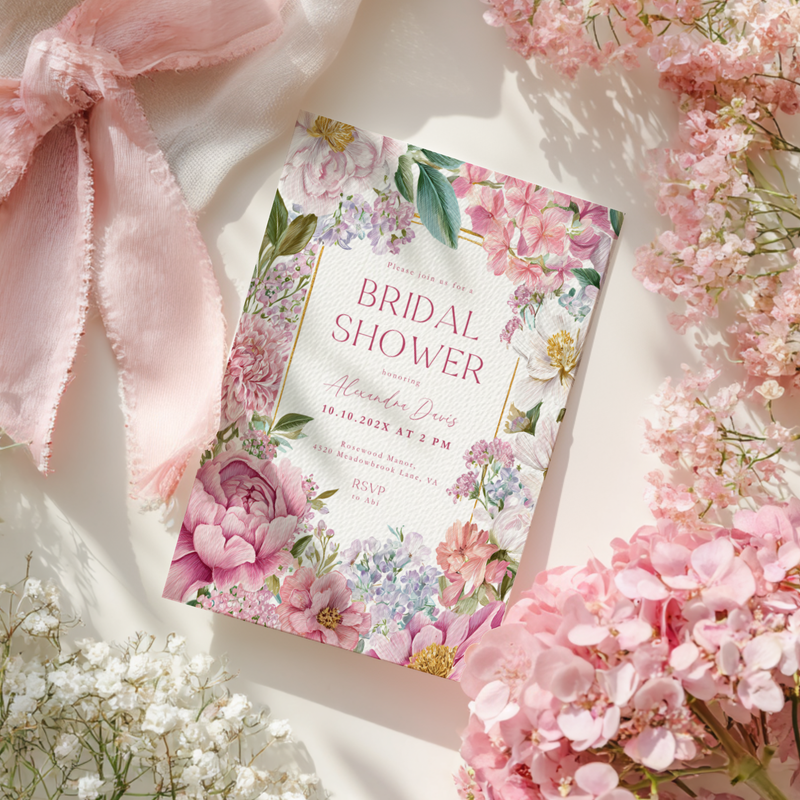 Elegant Pink Floral Bridal Shower Invitation L88