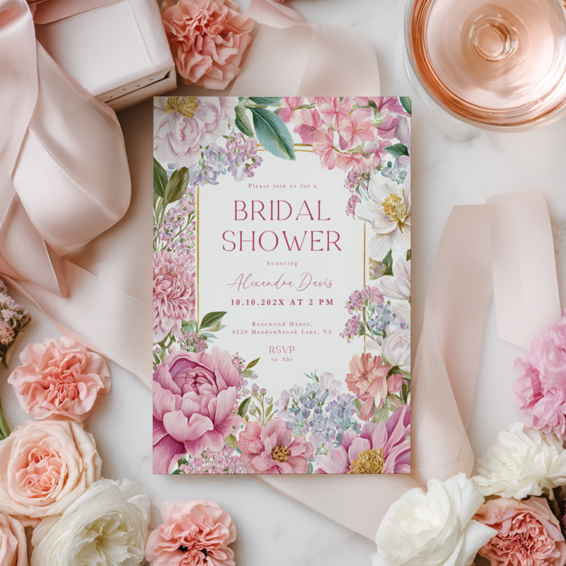 Elegant Pink Floral Bridal Shower Invitation L88