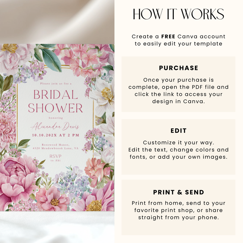 Elegant Pink Floral Bridal Shower Invitation L88