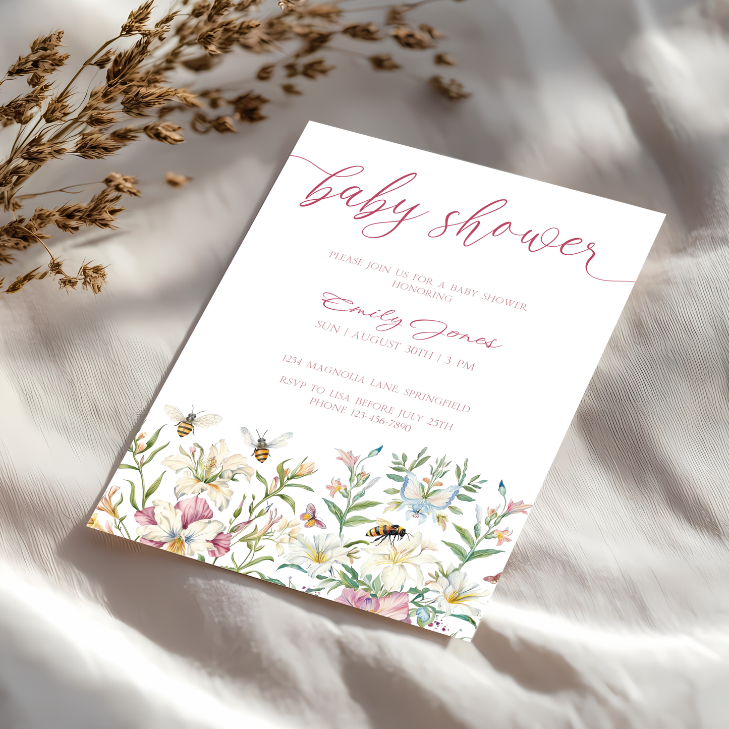 Baby Shower Invitation - Vintage Pastel Floral Elegant Garden Party BS135