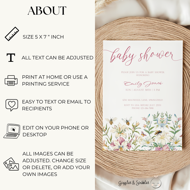 Baby Shower Invitation - Vintage Pastel Floral Elegant Garden Party BS135