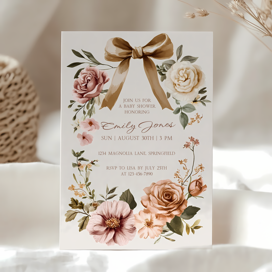 Baby Shower Invitation - Elegant Vintage Floral Blush Gender Neutral BS125