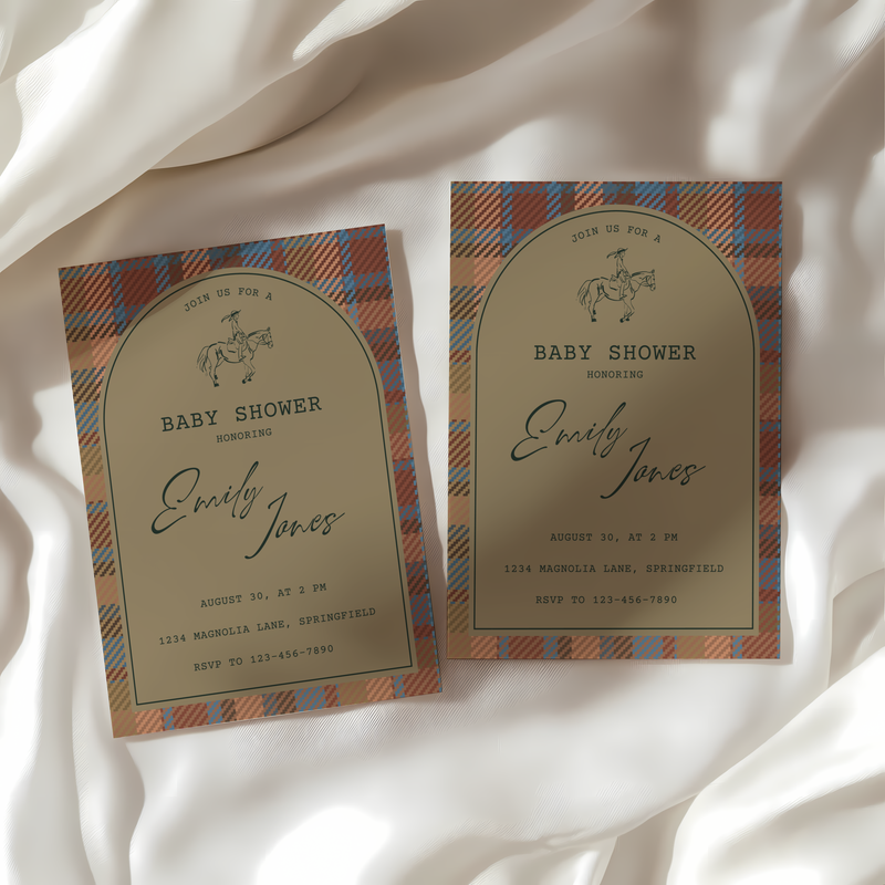 Baby Shower Invitation - Classic Tartan Polo Club Equestrian Theme BS128