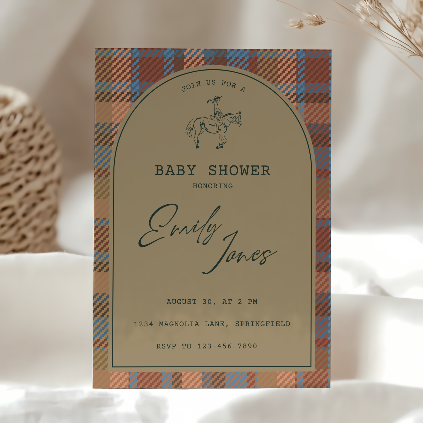 Baby Shower Invitation - Classic Tartan Polo Club Equestrian Theme BS128