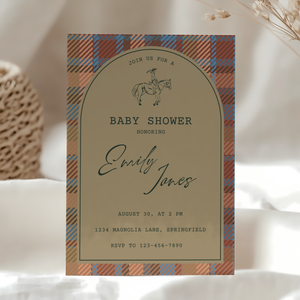 Baby Shower Invitation - Classic Tartan Polo Club Equestrian Theme BS128