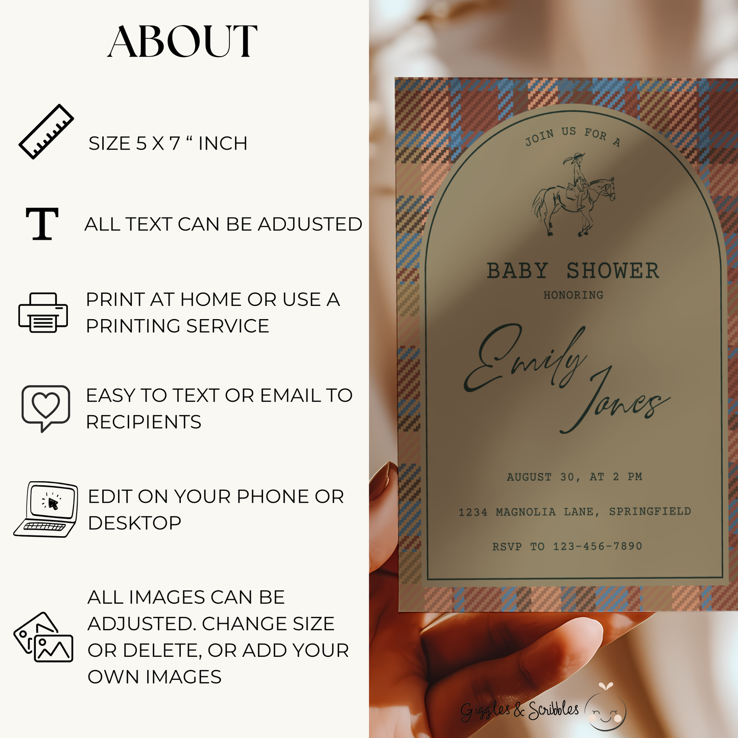 Baby Shower Invitation - Classic Tartan Polo Club Equestrian Theme BS128