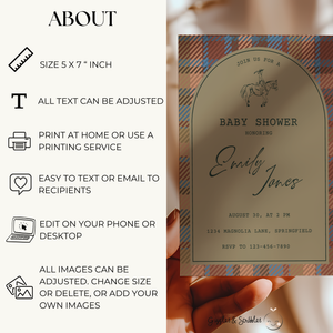 Baby Shower Invitation - Classic Tartan Polo Club Equestrian Theme BS128