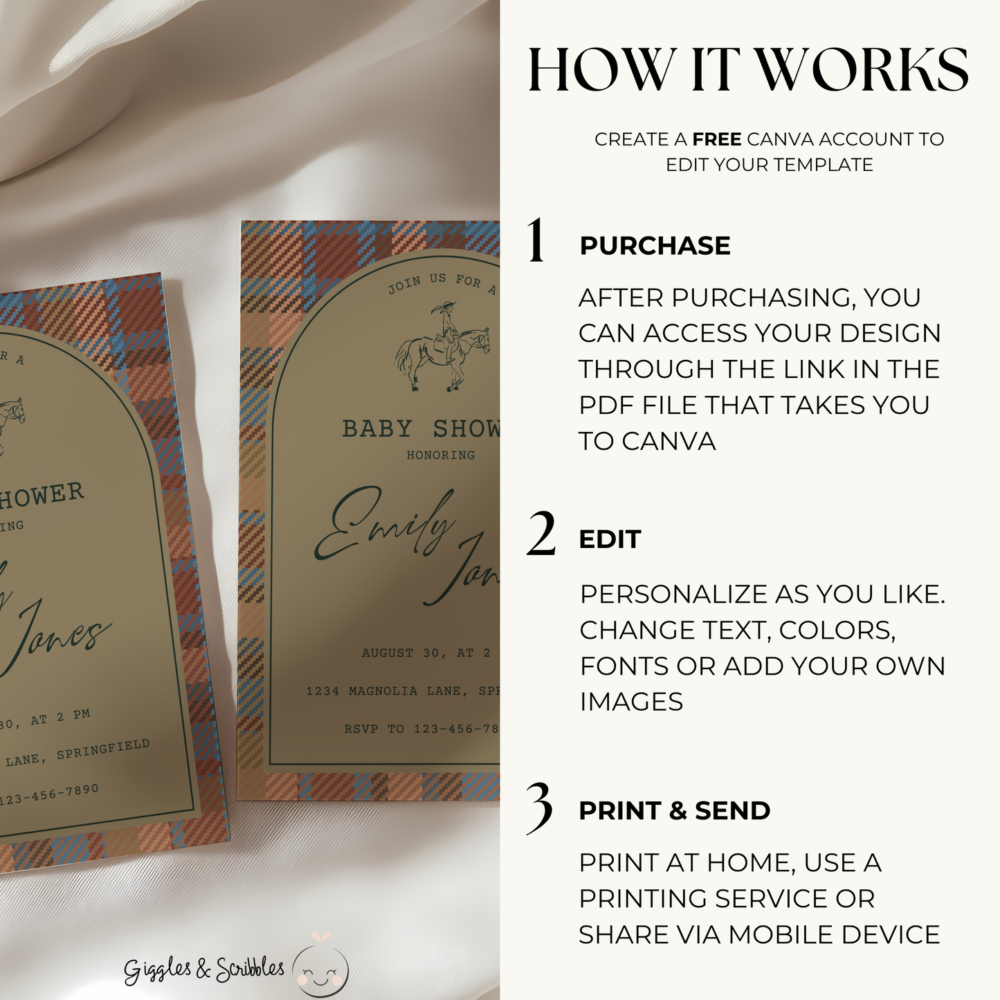Baby Shower Invitation - Classic Tartan Polo Club Equestrian Theme BS128