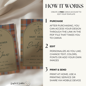 Baby Shower Invitation - Classic Tartan Polo Club Equestrian Theme BS128
