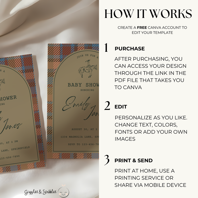 Baby Shower Invitation - Classic Tartan Polo Club Equestrian Theme BS128