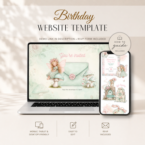 Fairy First Birthday Website Invitation Template with RSVP L99