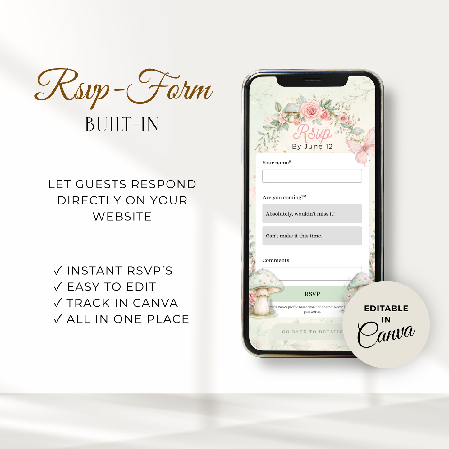 Fairy First Birthday Website Invitation Template with RSVP L99