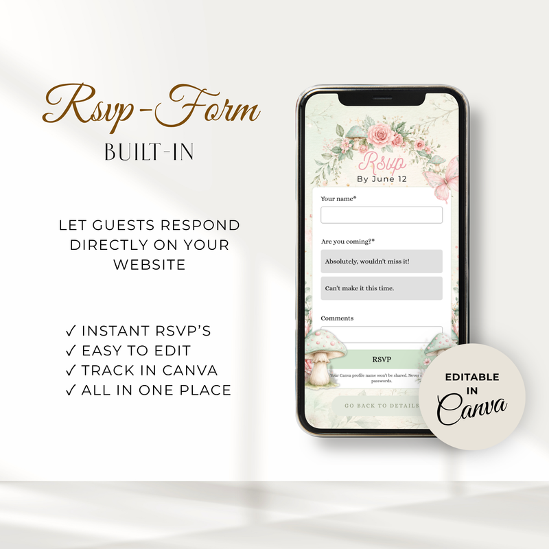 Fairy First Birthday Website Invitation Template with RSVP L99
