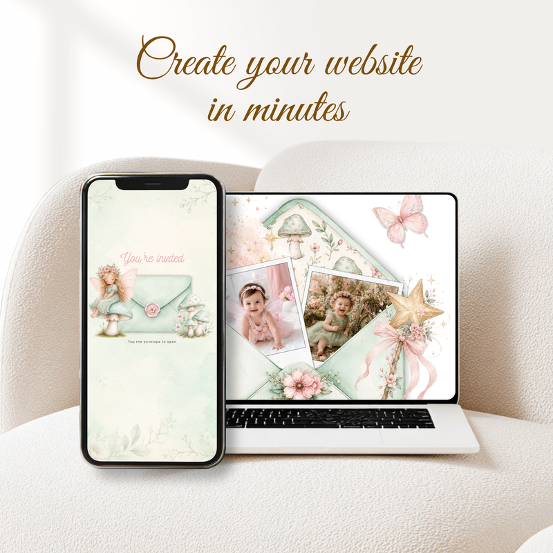 Fairy First Birthday Website Invitation Template with RSVP L99