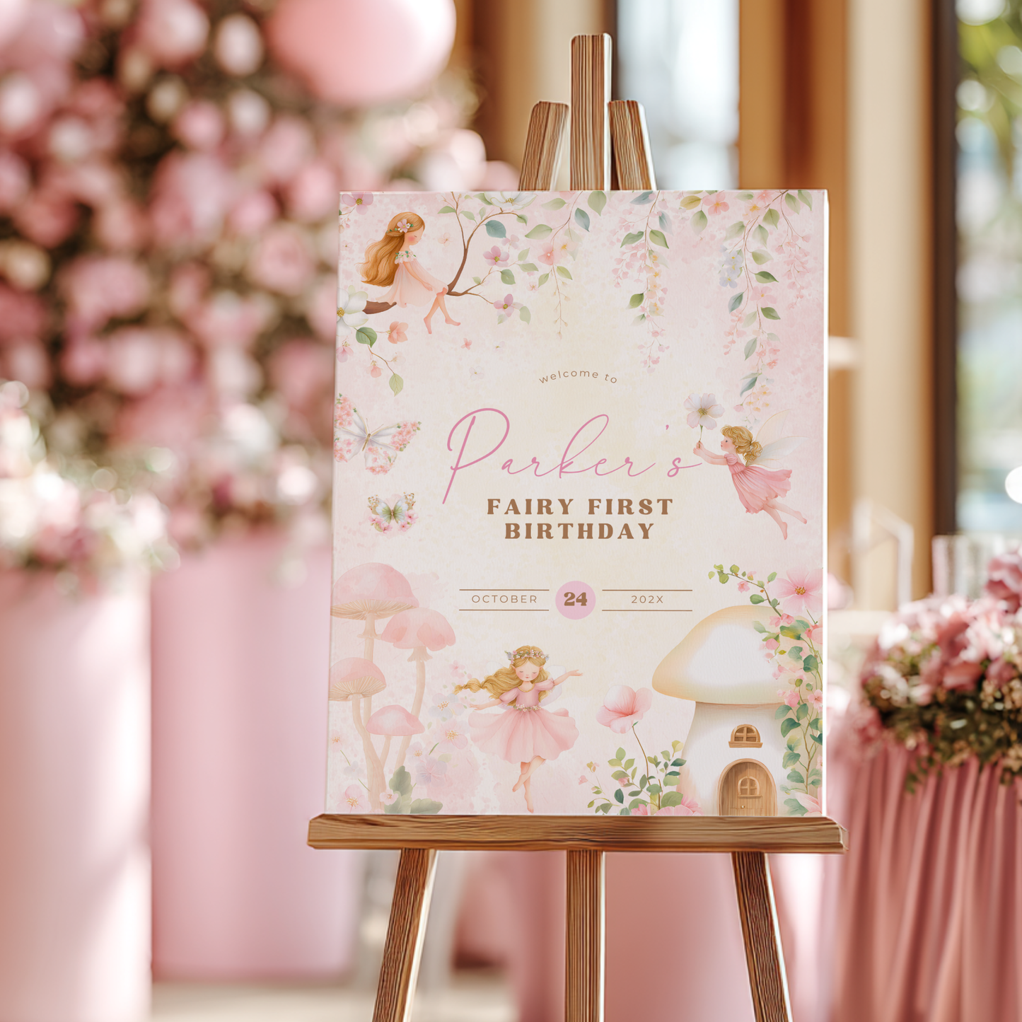 Fairy First Birthday Party Welcome Sign L77