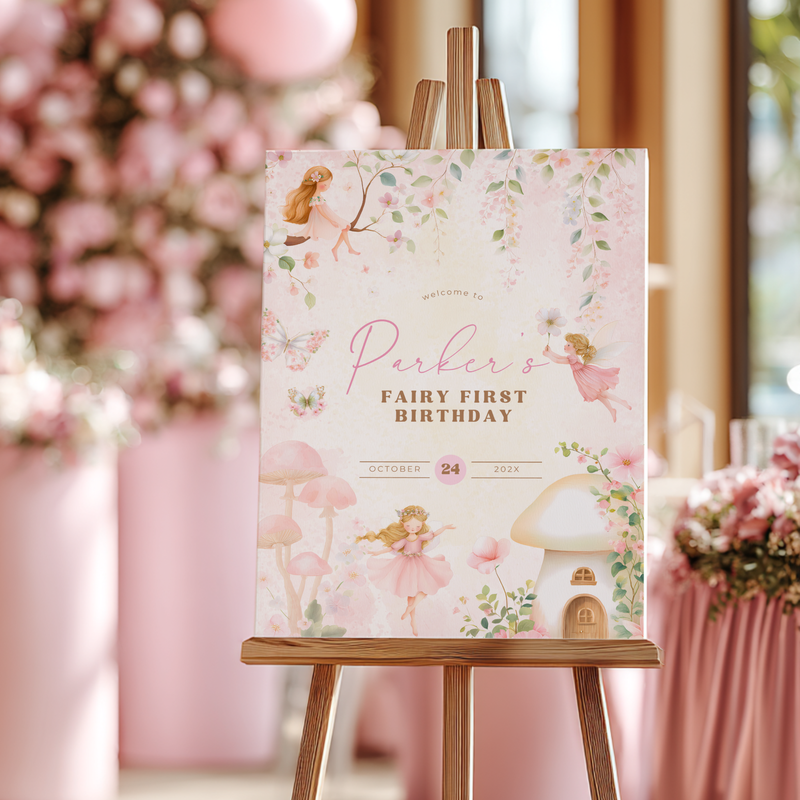 Fairy First Birthday Party Welcome Sign L77