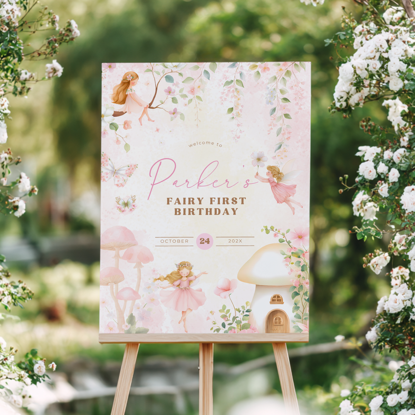 Fairy First Birthday Party Welcome Sign L77