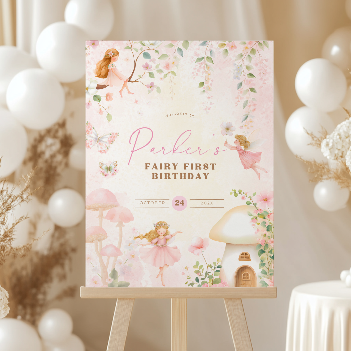 Fairy First Birthday Party Welcome Sign L77