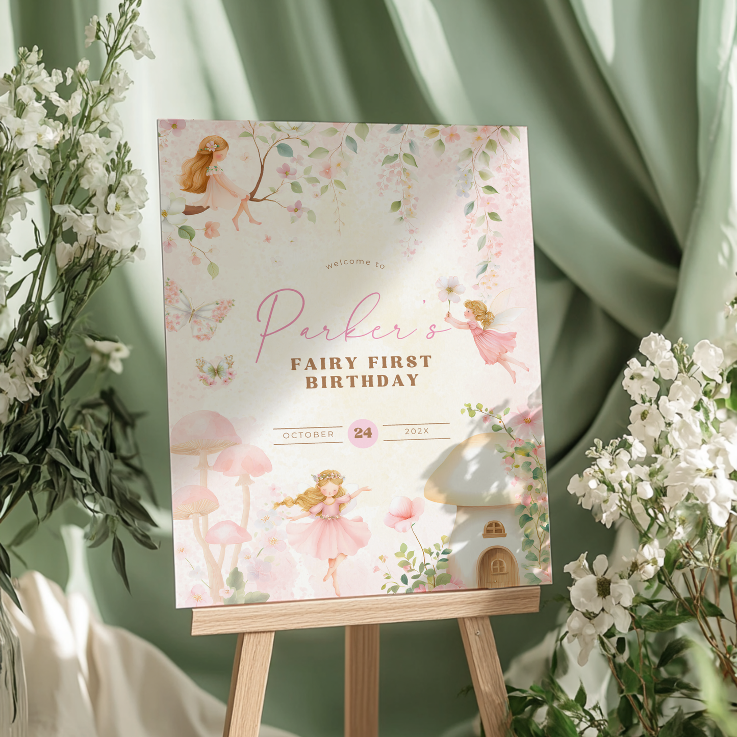 Fairy First Birthday Party Welcome Sign L77