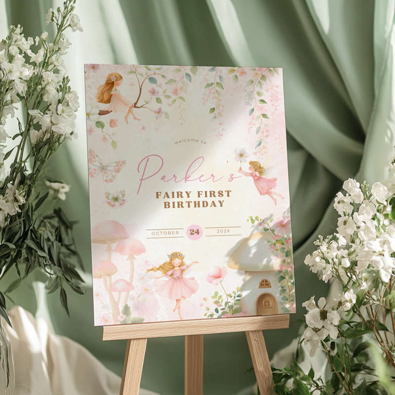 Fairy First Birthday Party Welcome Sign L77