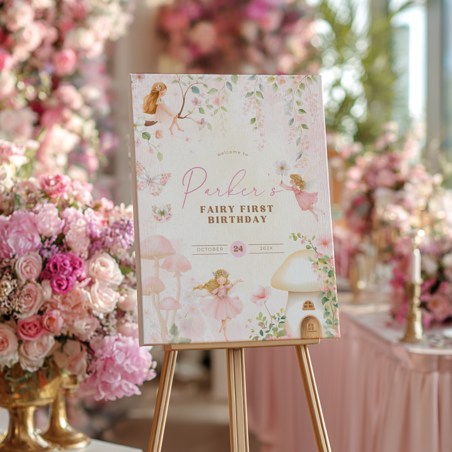 Fairy First Birthday Party Welcome Sign L77
