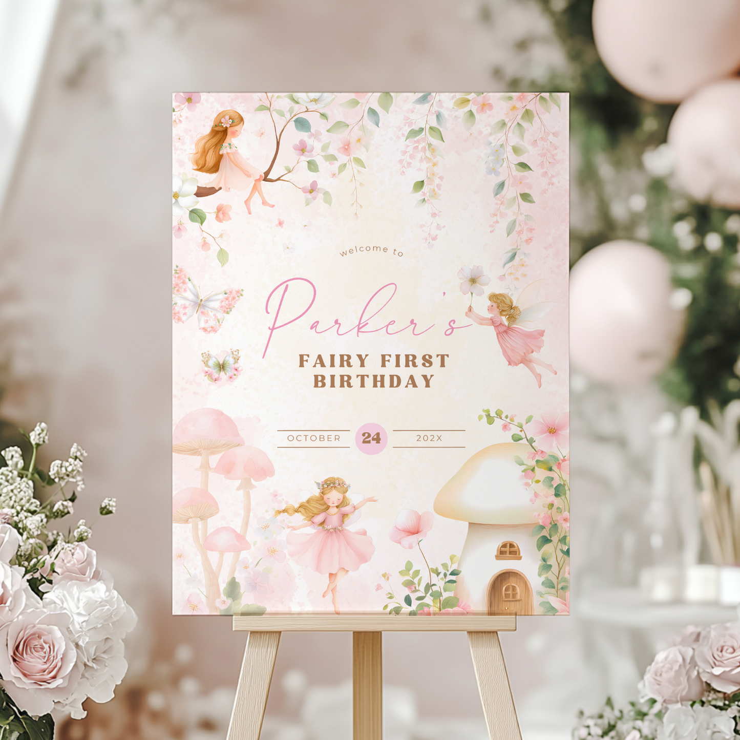 Fairy First Birthday Party Welcome Sign L77