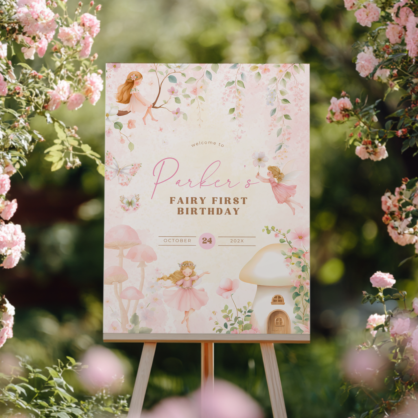 Fairy First Birthday Party Welcome Sign L77