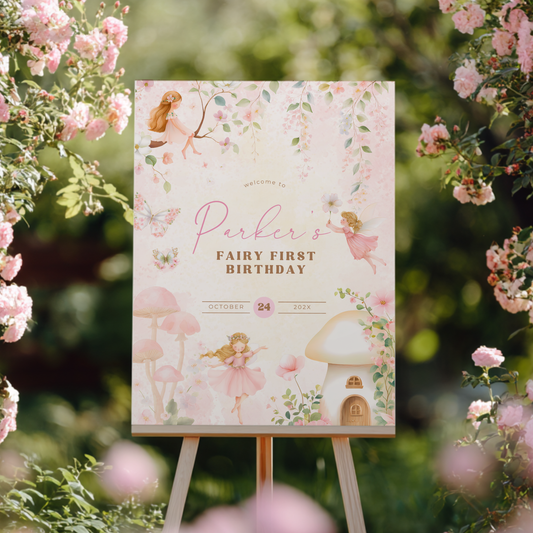 Fairy First Birthday Party Welcome Sign L77