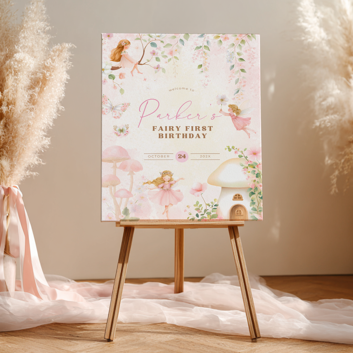 Fairy First Birthday Party Welcome Sign L77