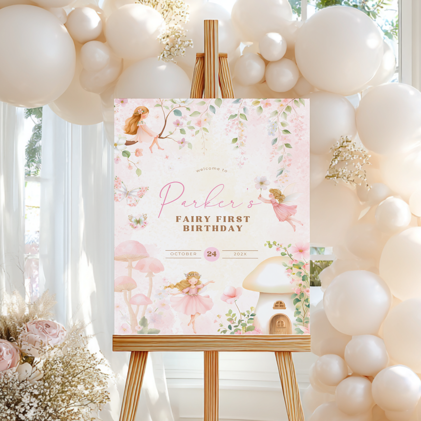 Fairy First Birthday Party Welcome Sign L77