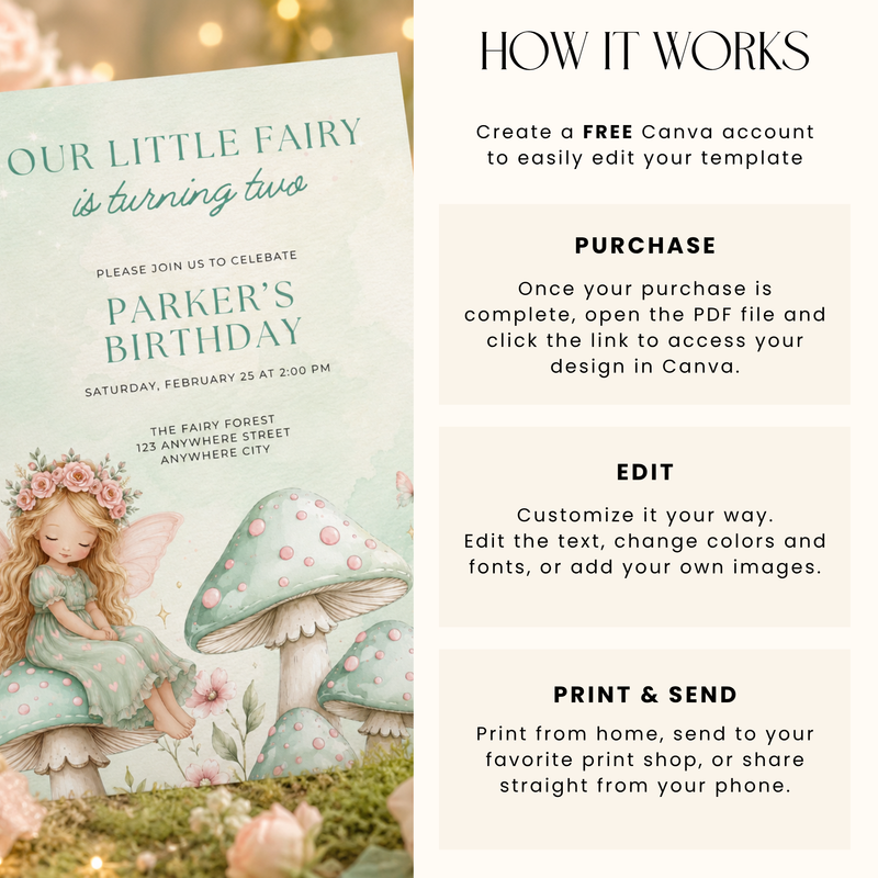 Woodland Fairy Birthday Invitation Template L155