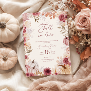 Fall in Love Bridal Shower Invitation | Elegant Autumn Pumpkin Invite L165