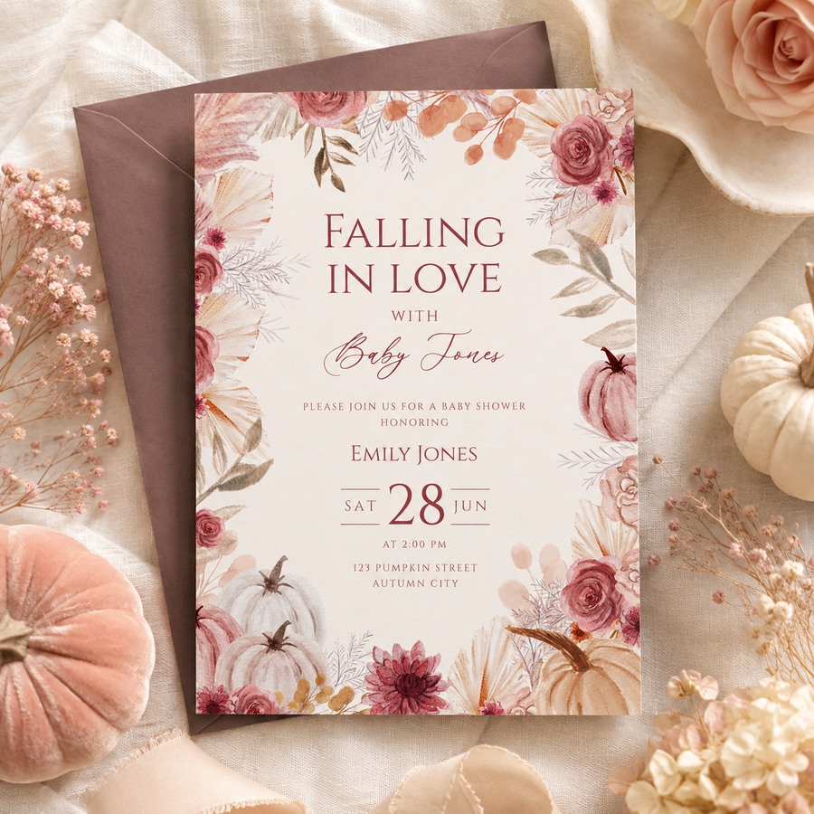 Falling in Love Baby Shower Invitation Fall Theme BS321