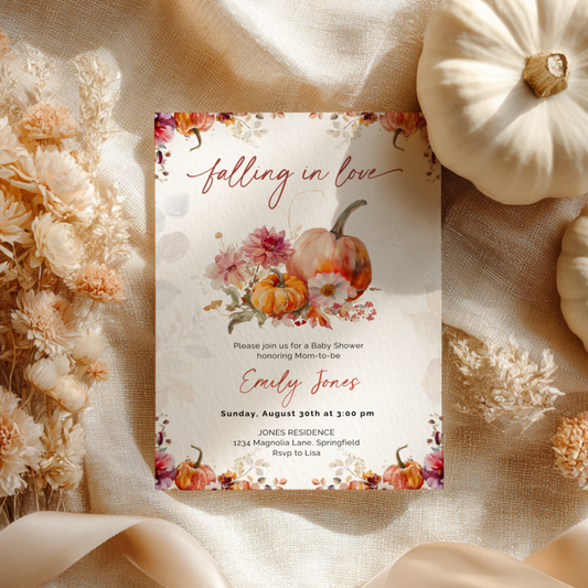 Baby Shower Invitation - Romantic Falling in Love Fall Florals BS178