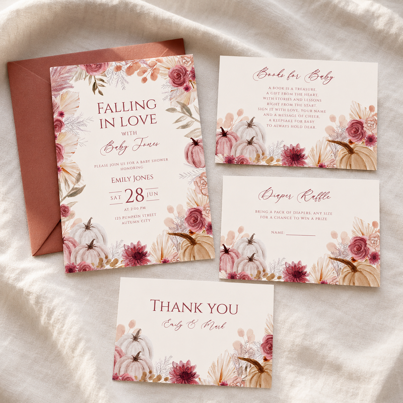 Falling in Love Baby Shower Invitation Bundle – Editable Fall Canva Template BS231