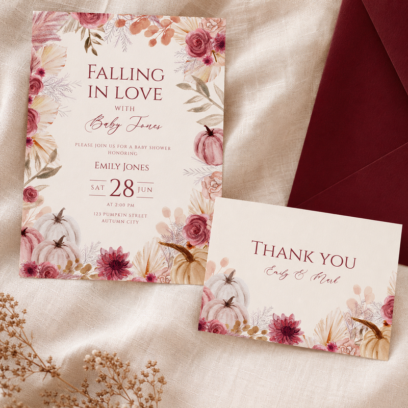 Falling in Love Baby Shower Invitation Bundle – Editable Fall Canva Template BS231