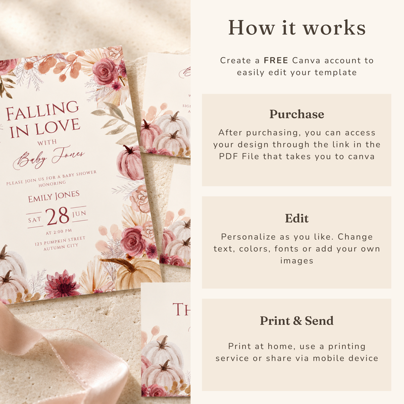 Falling in Love Baby Shower Invitation Bundle – Editable Fall Canva Template BS231