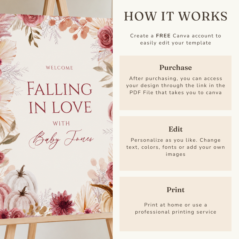Falling in Love Baby Shower Welcome Sign Girl BS321