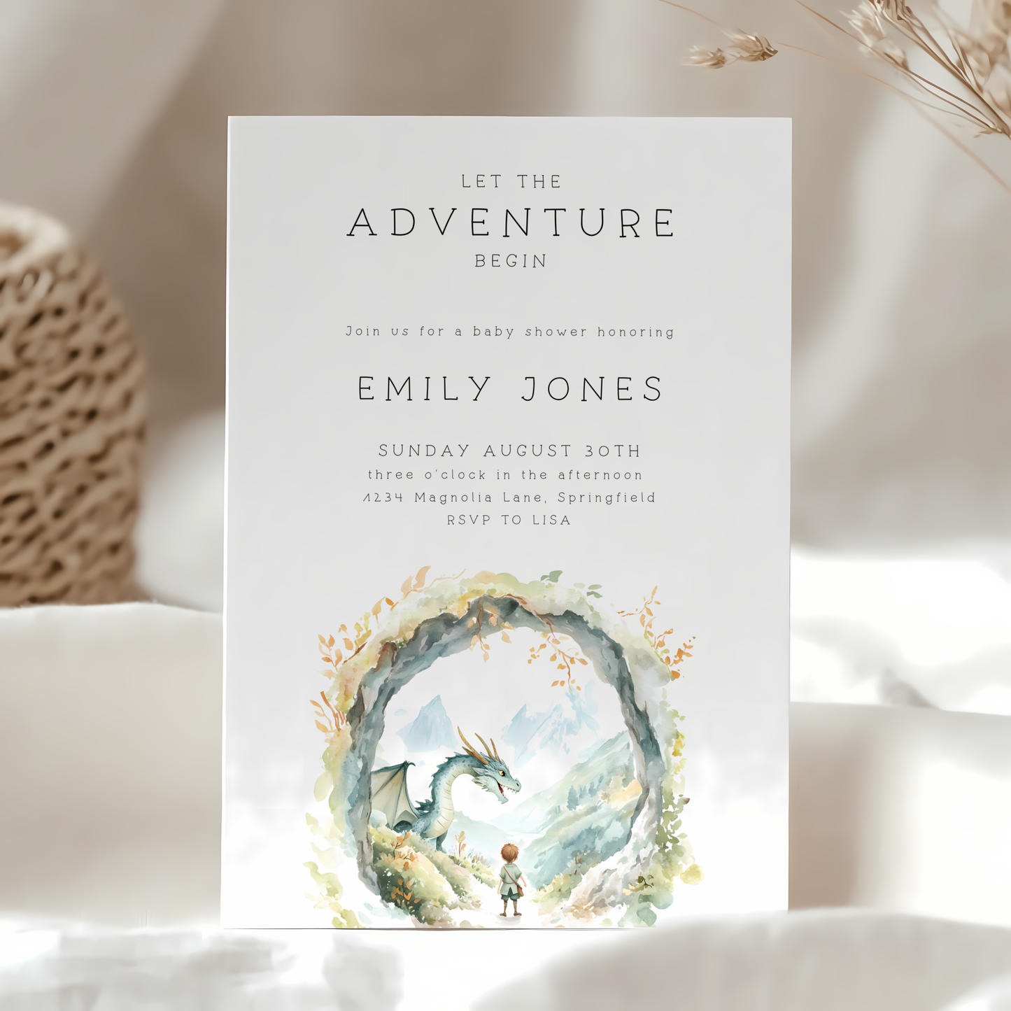 Baby Shower Invitation - Fantasy Dragon Adventure Begins BS198