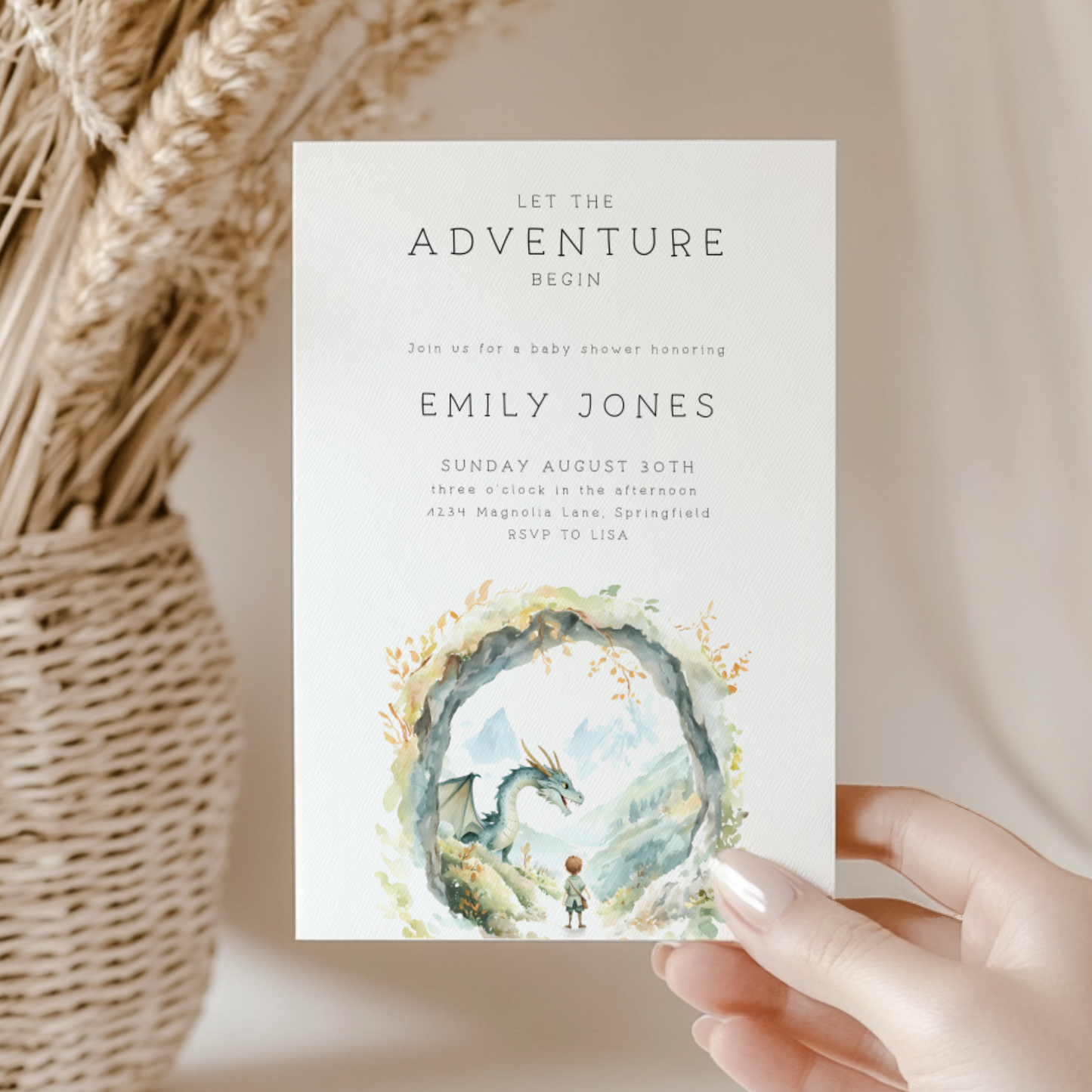 Baby Shower Invitation - Fantasy Dragon Adventure Begins BS198