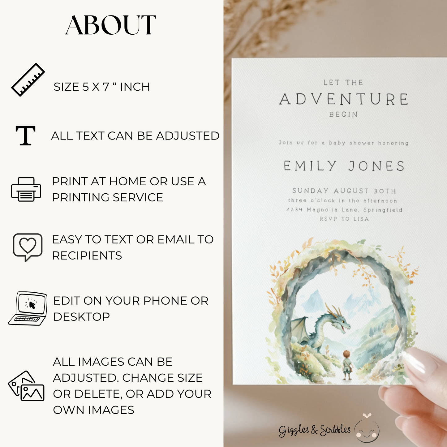 Baby Shower Invitation - Fantasy Dragon Adventure Begins BS198