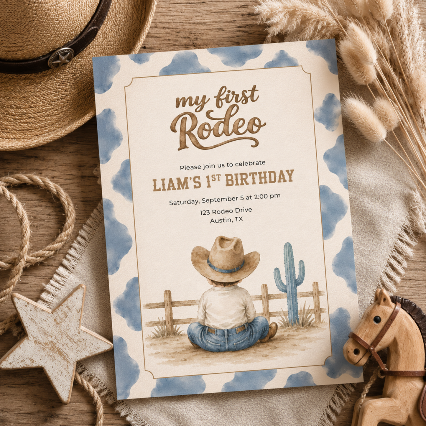 My First Rodeo Boy Birthday Invitation L140