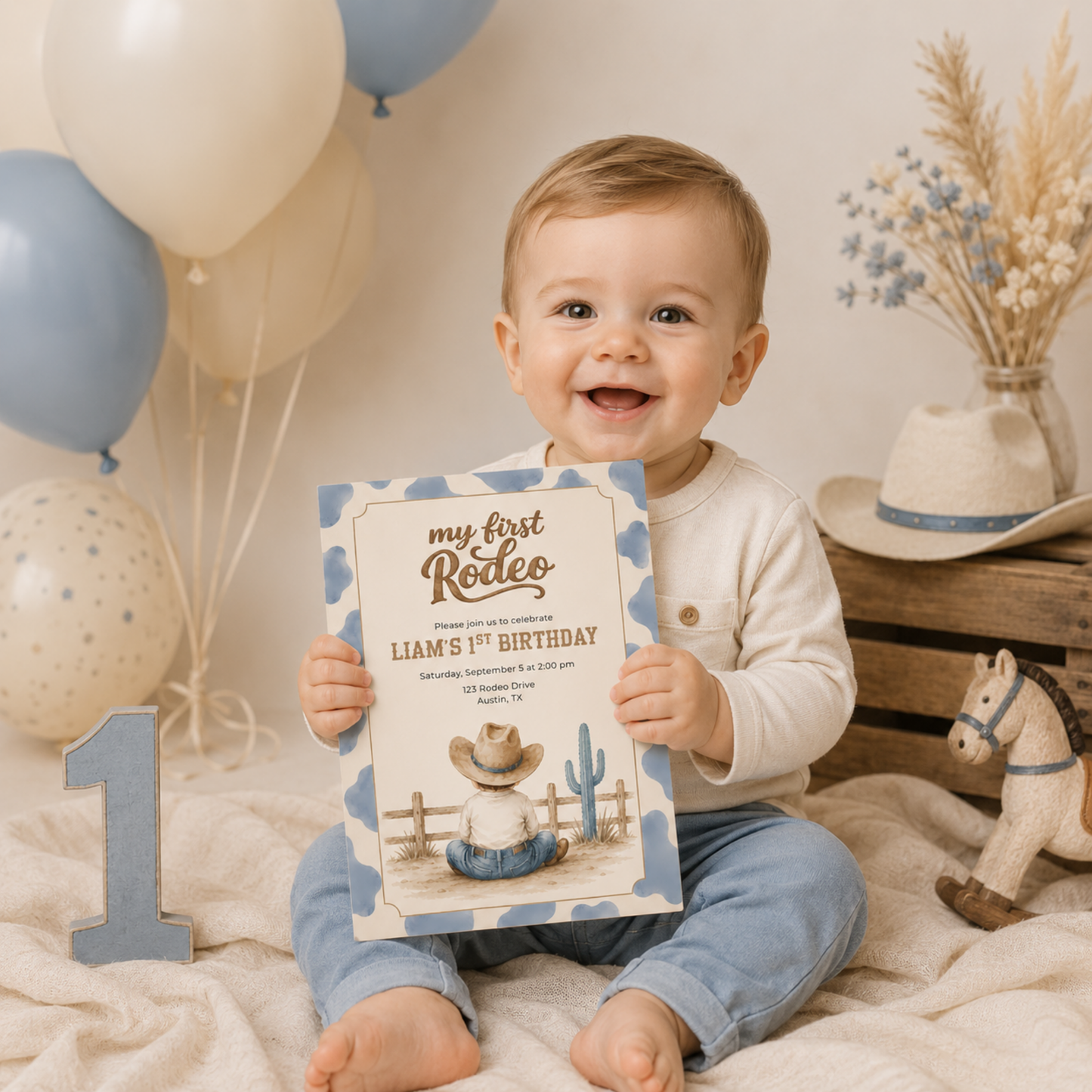 My First Rodeo Boy Birthday Invitation L140
