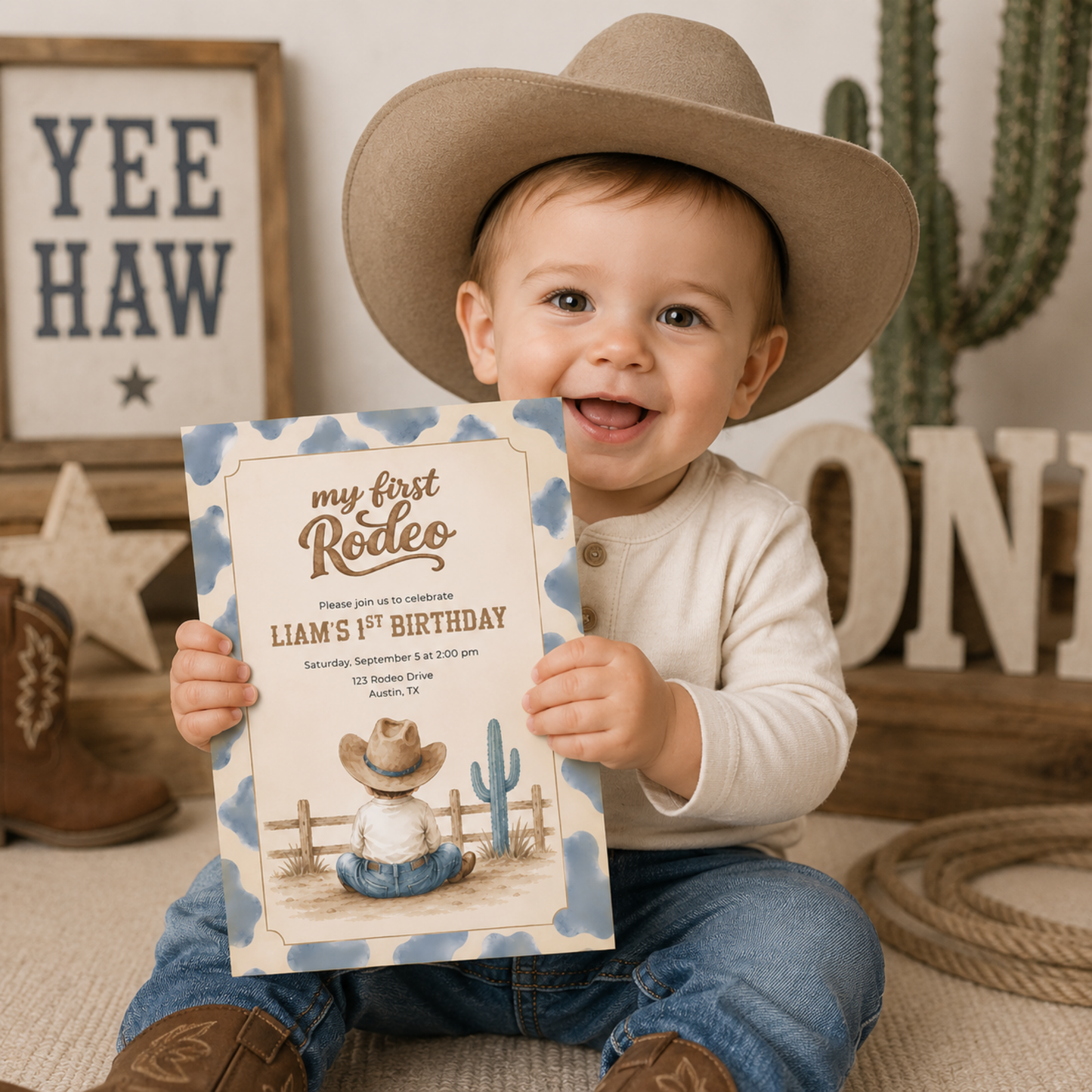 My First Rodeo Boy Birthday Invitation L140