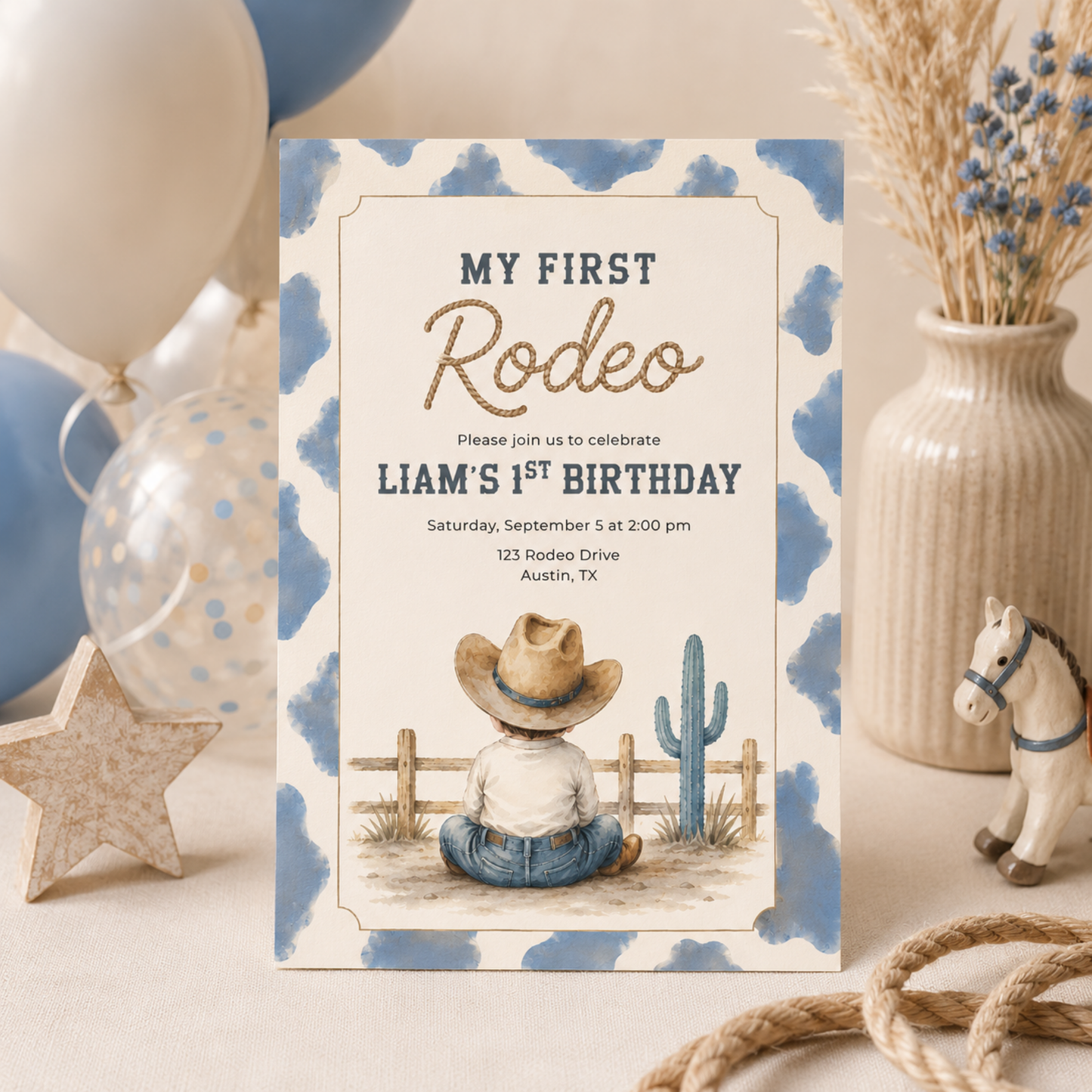My First Rodeo Boy Birthday Invitation L140